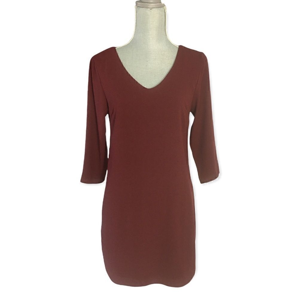 NWT One Clothing V-Neck Wine 3/4 Sleeve Mini Dress Size S